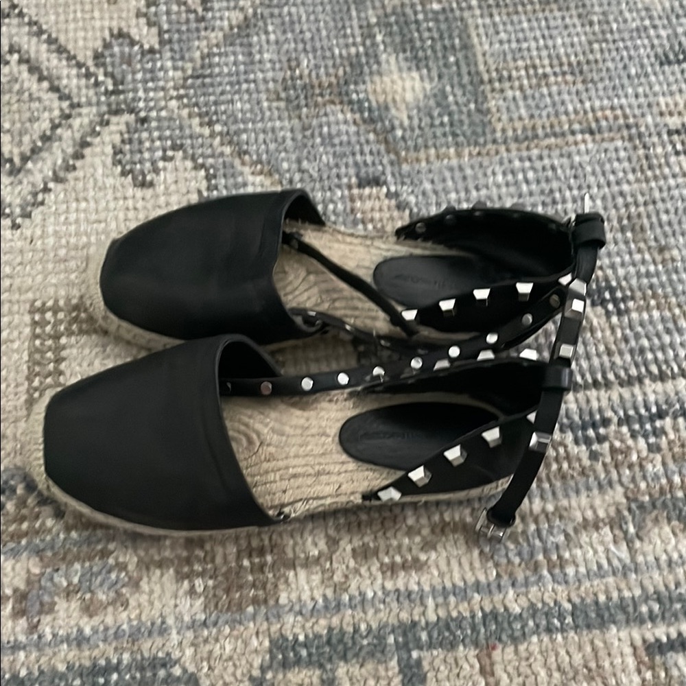 Rebecca Minkoff Black Espadrille Flats with Studded Ankle Straps
